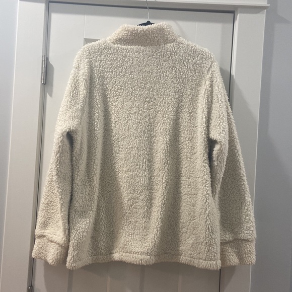 Large Original Weatherproof Vintage Sherpa Quarter Zip ivory and blue 💕 - Picture 10 of 11